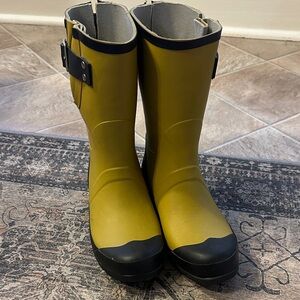 Yellow Rubber Rain Boots with Black Trim